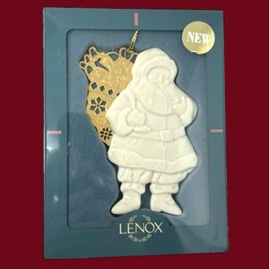 VINTAGE 1997 Lenox Christmas Ornament with Box  Santa with Gold Bag of Gifts